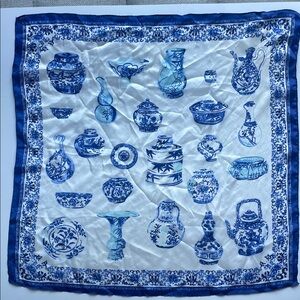 silk pottery Blue and White Porcelain Print Scarf